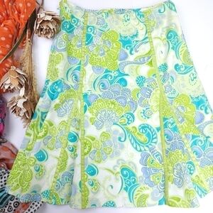 Ninety Blue Green White Floral Skirt Sz 4